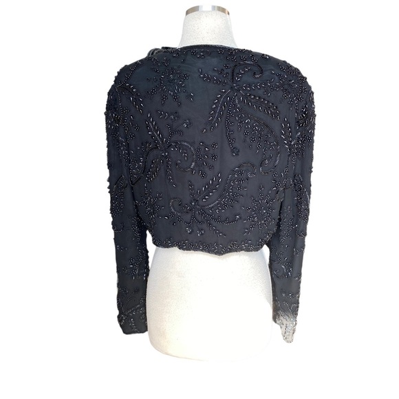 Adrianna Papell Vintage Silk Hand Beaded Cropped Jacket In Black - Picture 6 of 8
